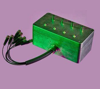 A metallic rectangular junction box