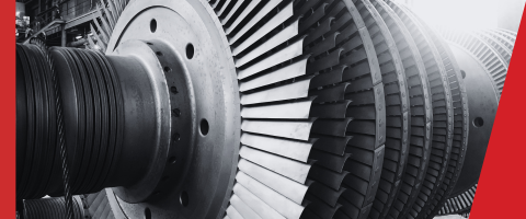 Black and white image of an industrial turbine - close up