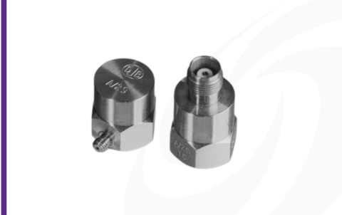 Cut-out image of DJB A/29 high sensitivity piezoelectric accelerometer on white background