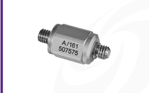 Cut-out image of DJB A/161 high shock Piezo-Tronic IEPE accelerometer on white background