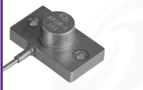 Cut-out image of DJB A/52/F industrial piezoelectric accelerometer on white background