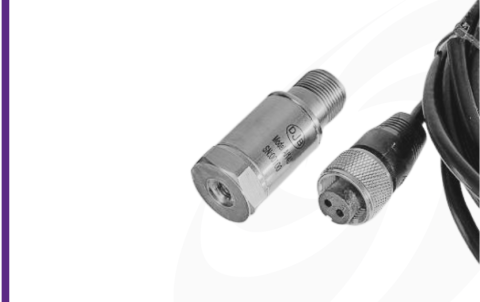 Cut-out image of DJB A/140 low cost industrial IEPE accelerometer on white background