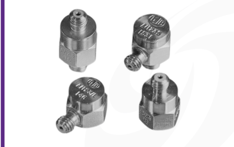 Cut-out image of DJB A/124/E miniature Piezo-Tronic IEPE accelerometer on white background