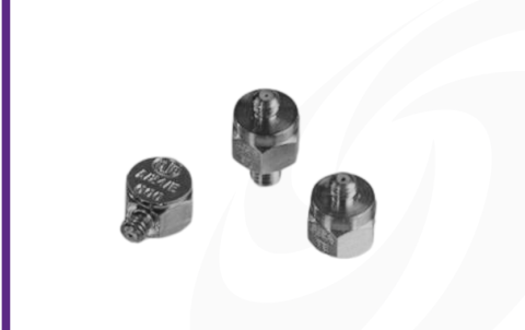 Cut-out image of DJB A/124/E miniature Piezo-Tronic IEPE accelerometer on white background
