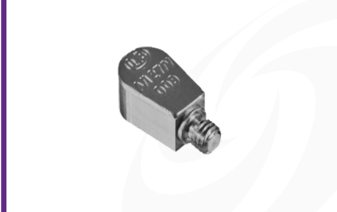 Cut-out image of DJB A/27/E miniature piezoelectric accelerometer on white background