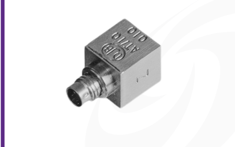 Cut-out image of DJB AT/18 ultra miniature triaxial IEPE accelerometer on white background