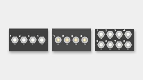 Front panels of Prosig DATS 8X02, 8X04 and 8X12 measurement cards