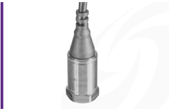 Cut-out image of DJB A/140/C low cost industrial IEPE accelerometer on white background