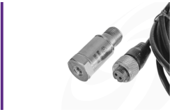 Cut-out image of DJB A/140 low cost industrial IEPE accelerometer on white background