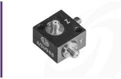 Cut-out image of DJB A/31 piezoelectric triaxial accelerometer on white background