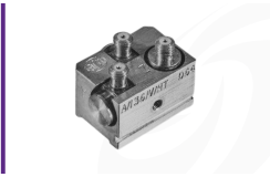 Cut-out image of DJB A/36 piezoelectric triaxial accelerometer on white background