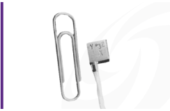 Cut-out image of DJB AT/08 ultra miniature piezoelectric triaxial accelerometer on white background