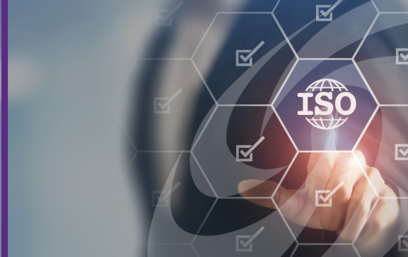 Image shows hand with images including the word ISO