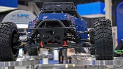 Blue car on display at Automotive Testing Expo in Michigan