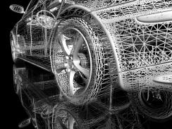 A 3D Model of a car framework in black and white