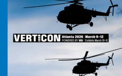 Helicopters in the air with the Verticon Altanta 2026 logo