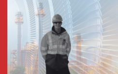 Adam Shingles, Engineer at RWE dressed in hi-viz and hard hat