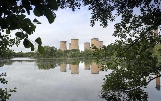 Drax Power Station reflected in the water