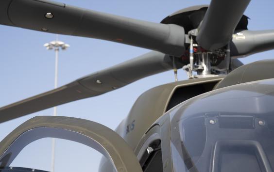 Close up shot of Airbus HM145 helicopter rotor blades