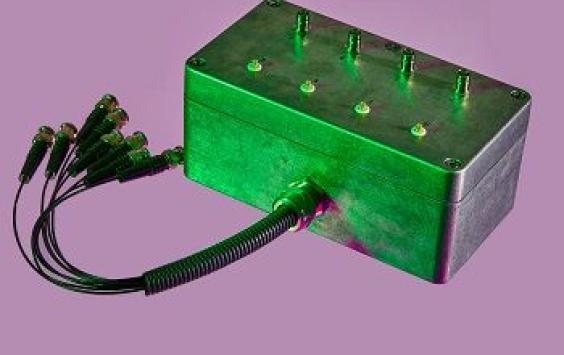 A metallic rectangular junction box