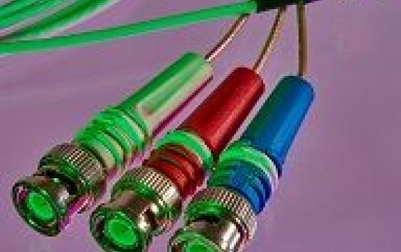 A group of connectors, blue, red and green