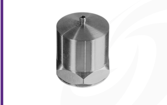 Cut-out image of DJB A/1800 Micro g Piezo-Tronic IEPE accelerometer on white background