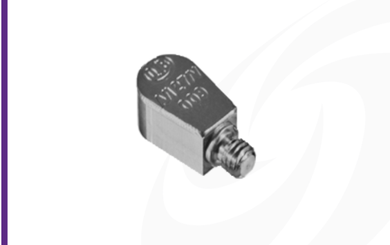 Cut-out image of DJB A/27/E miniature piezoelectric accelerometer on white background
