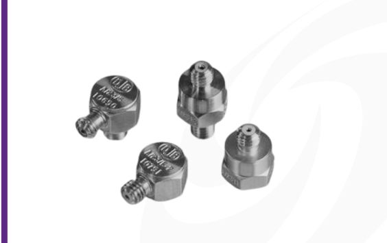 Cut-out image of DJB A/23/E piezoelectric accelerometer on white background